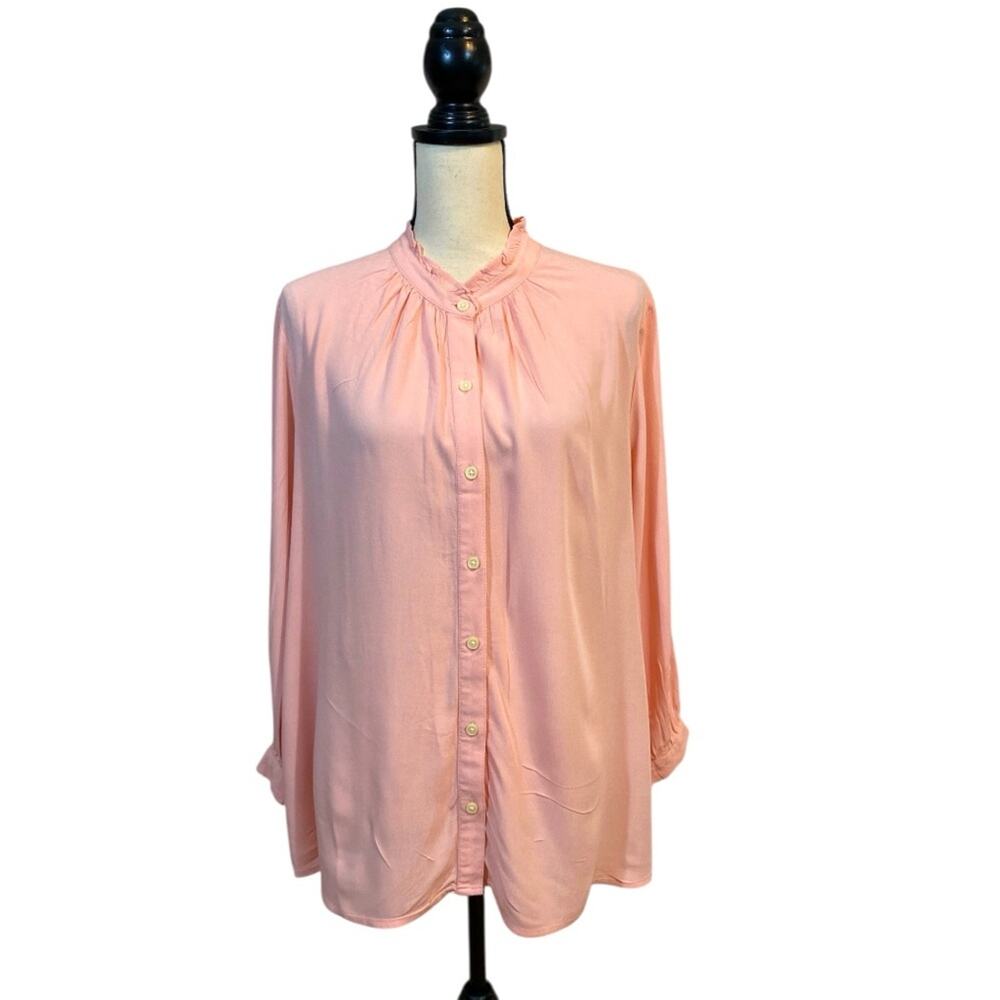 NWT Style & Co. Blush Pink Ruffle Neck Feminine Button Down Tunic Size Large